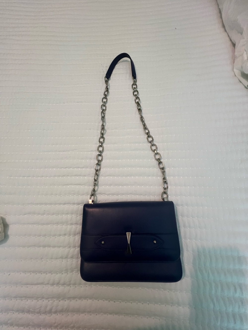 Alexander McQueen Navy Leather Crossbody with Silver Chain